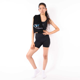 Cyber X Bamboo Small Towel on model's shoulder for yoga